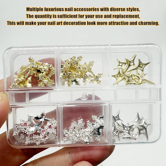3D Cross Nail Charms for Nail Art, 60 Pcs Metal Crystal Cross Nail Decorations, Alloy Nail Studs and Rhinestones for Women Girl DIY Jewelry Crafts Supplies (Gold+Silver)