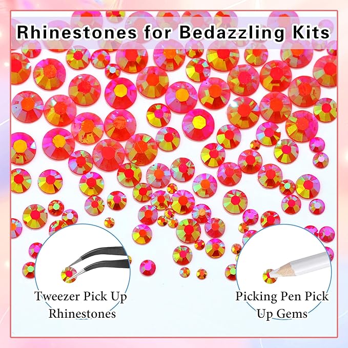 RODAKY Resin Jelly Rhinestones for Crafting Bedazzling,2-6MM Rhinestones for Nails Art,Red AB Nail Rhinestone and Gems,Nail Diamond Flatback Gems Crystals Charms for Nail Design DIY Makeup