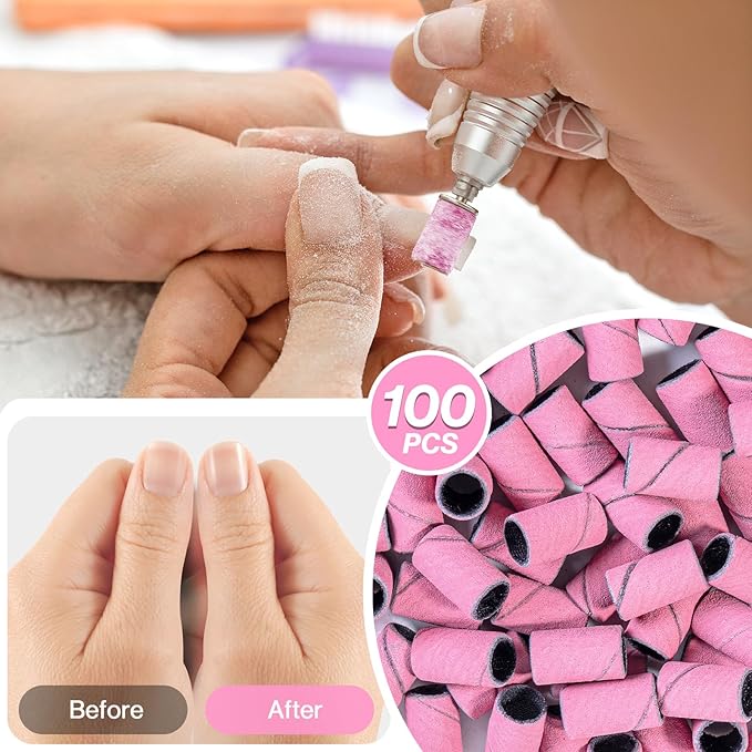 MelodySusie 100 Pcs Nail Drill Bits Sanding Bands for Nail Drill 240 Extreme Fine Grit Nail File Sanding Bands for Acrylic Nails Gel Manicures and Pedicure,Light Pink