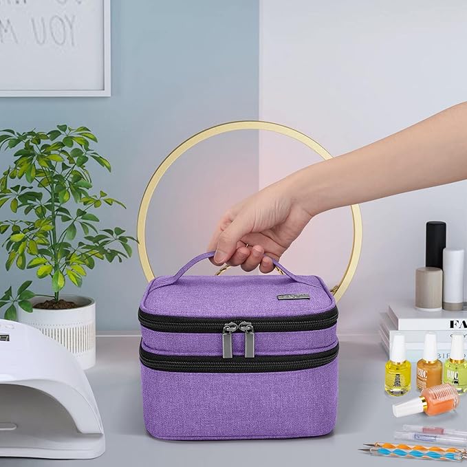 LUXJA Nail Polish Carrying Case - Holds 20 Bottles (15ml - 0.5 fl.oz), Double-layer Organizer for Nail Polish and Manicure Set, Purple