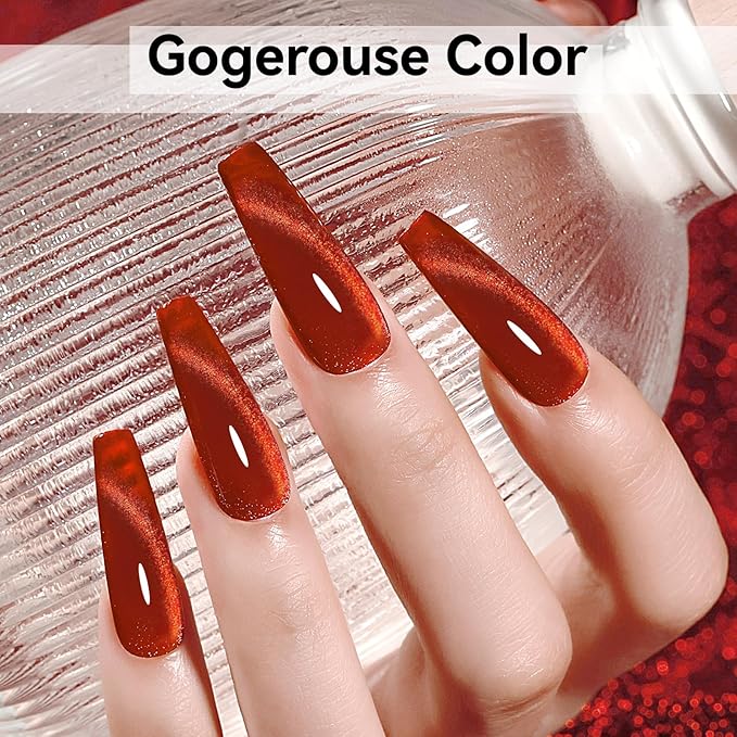 Red Cat Eye Gel Polish, Cateye Magnetic Nail Polish Glitter Holographic UV Gel Sparkle Crystal Jelly Color Bright Red for Nail Salon DIY at Home