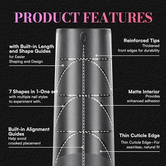 Makartt XL Tapered Square Nail Tips with Alignment Guides, Half Cover Fake Nails, Natural C Curve, Matte Clear Straight Nails for Extension, Nail Art Design Manicure Salon Home DIY, 240pcs 12 Sizes