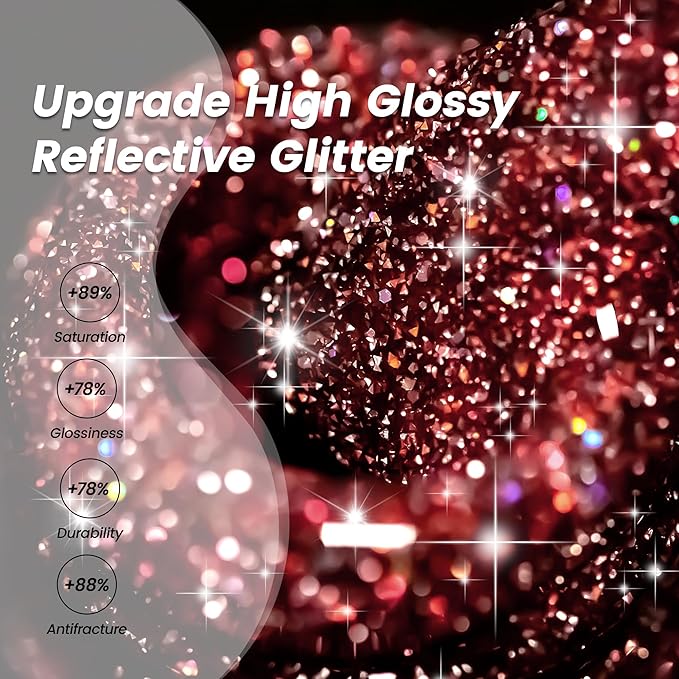 YTD Likomey Gel Nail Polish,15ml Colorful Reflective Glitter Burgundy Flash Diamond Shimmer Gel,Sparkly Shiny Salon Home Nail Art Manicure Dark Cherry Red Fall Winter UV Nail Gel,SZ398