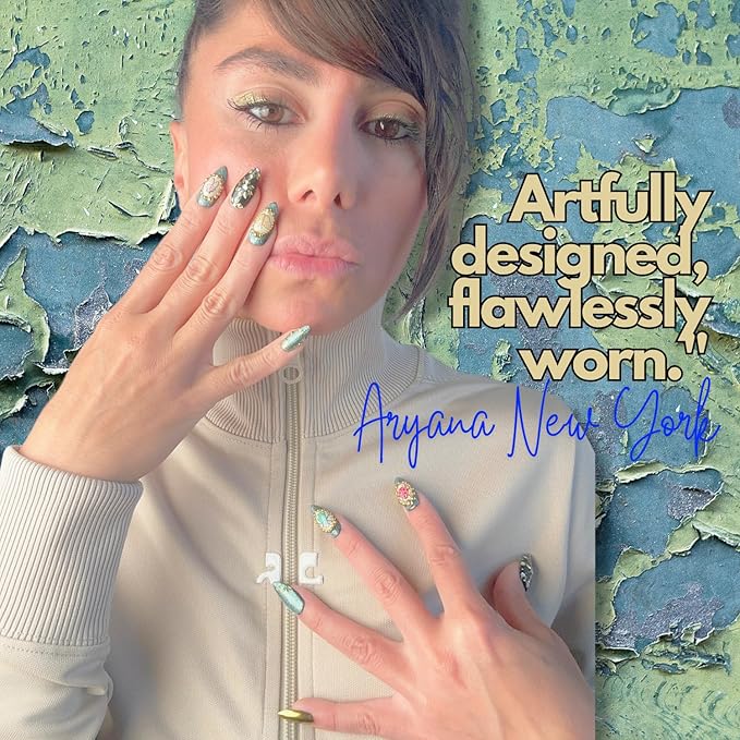 ARYANA NEW YORK Handmade Press-On Nails – Medium Almond, 3D Crystal Luxury Design, False Tips for Women – Love Bugs Collection (Medium)
