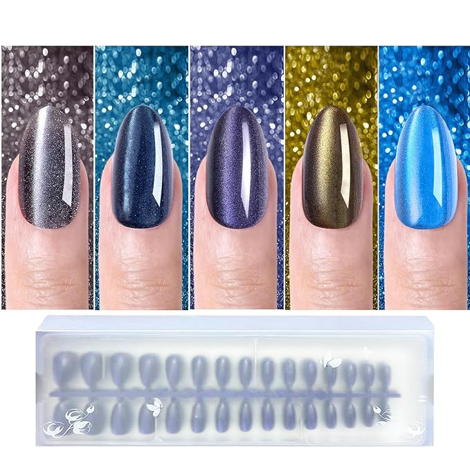 Press on Nails Short Almond, 150pcs Cat Eye Press on Nails, Soft Gel Fake Nails, Reusable & Natural Acrylic False Nails for Women and Girls Stick on Nails in 15 Sizes