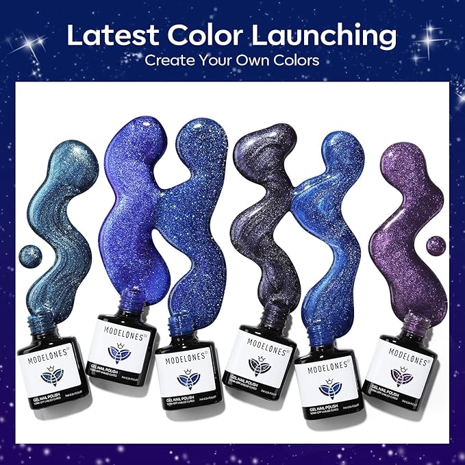 modelones Cat Eye Gel Nail Polish 6 Colors Winter Black Blue Purple Glitter Gel Nail Polish Dark Blue Chameleon Sparkle Shimmer Polish with Magnet Soak Off Led Nail Art DIY Salon Gifts For Women
