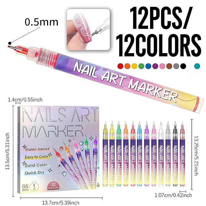 12 Colors Nail Art Pens Set,Nail Art Markers for Gel Nails,3D Nail Art Marker Drawing Painting Liner Pen,DIY Nail Art Pen Set,Portable Nail Art Tools (D-4 Set)