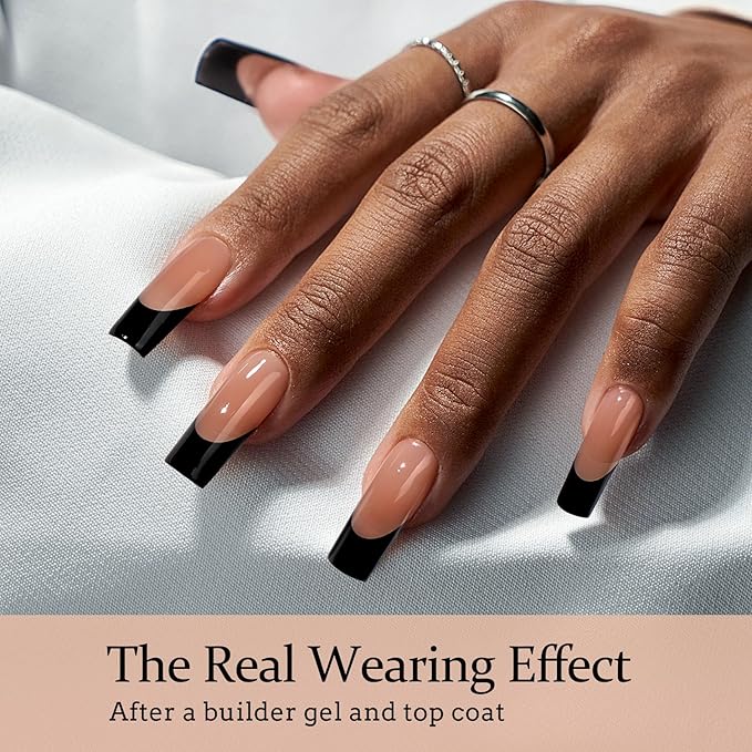 BTArtboxnails XCOATTIPS French Tip Nails - Long Press on Nails, Square Nail Tips Black, French Tip Press on Nails, Soft Gel False Nail Tips, Soak Off Acrylic Fake Nails