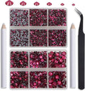 NCB Hotfix Iron on 8000pcs Crystal Rhinestones Round Gem for Crafts Decoration DIY Jewelry Making with a Tweezers and 2 Picking pens (Rose Pink, 6Sizes SS4-SS30)