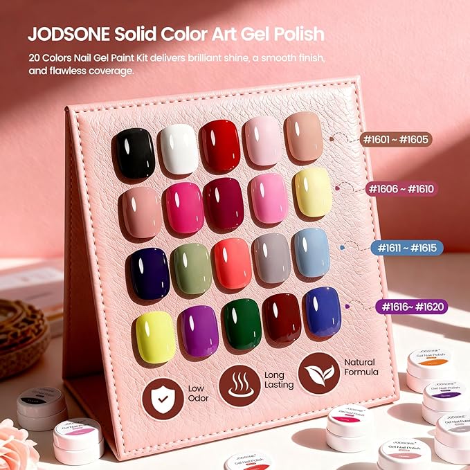 JODSONE 20 Colors Solid Paint Nail Art Painting Drawing Gel Nail Polish with Nail Brush Pen for DIY At Home