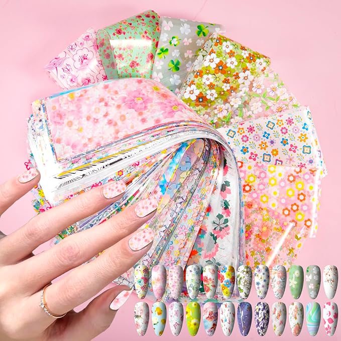 300 Sheets Nail Foils Transfer Nail Art Foil Stickers Spring Flower Butterfly Lace Transfer Foil for Nails Decoration