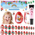 EBANKU Christmas 24 Pieces Press on Nails Kids, Christmas Tree Fake Nail Short Artificial False Nail Kits With Nail Tools for Girls