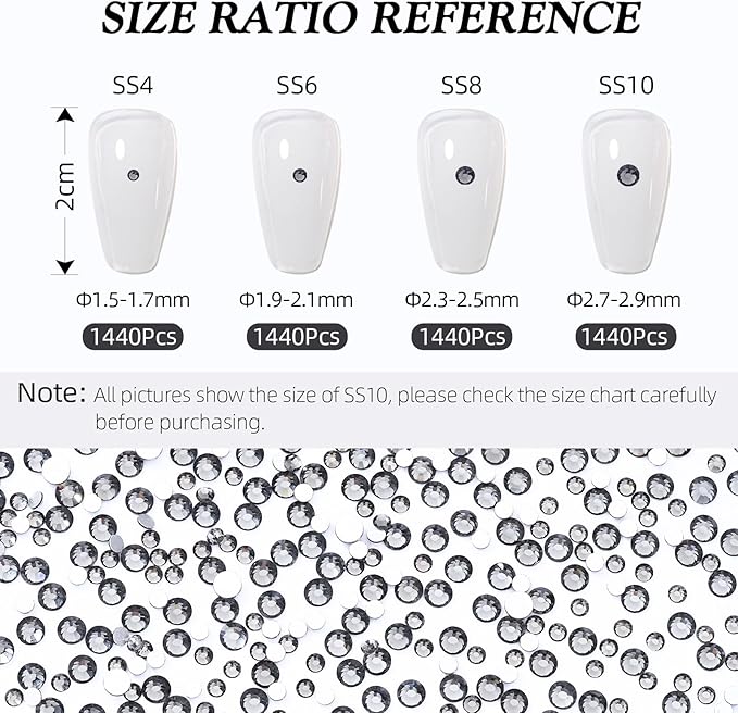 Gray Flatback Rhinestones, Glass Rhinestones for Nail Art and Craft, Glue Fix, Loose Crystal Gemstones(Gray, SS6, 1440pcs, 1.9-2.0mm)