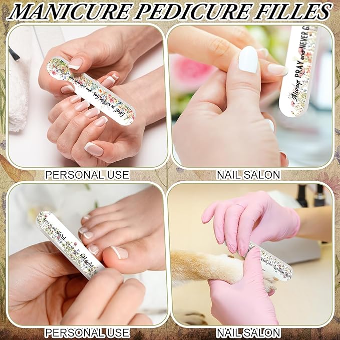 50 Pcs Christian Gifts for Women Bulk Floral Christian Nail File Bulk Women's Histroy Month Gift Mini Bible Scripture Emery Board Nail Files Religious Appreciation Gifts for Employee Staff