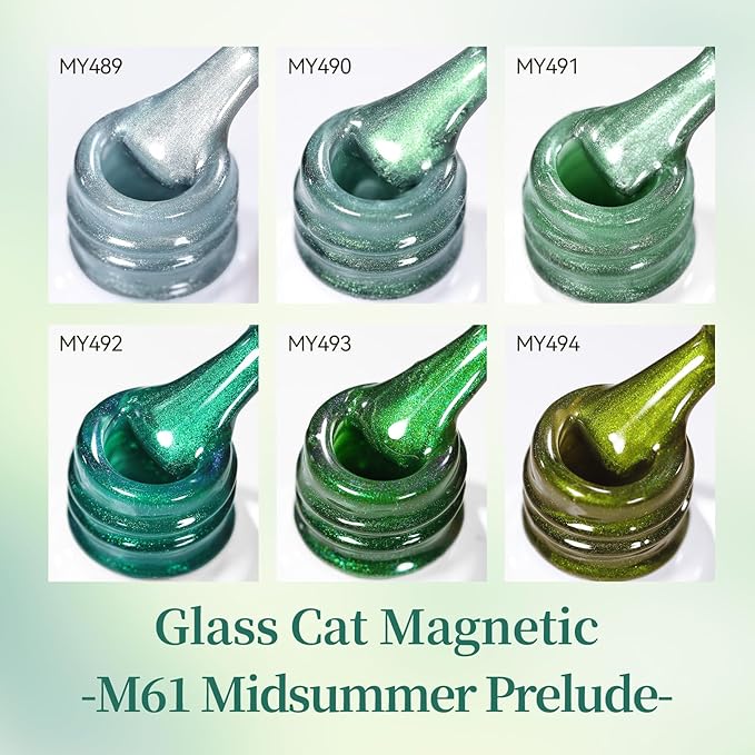 Born Pretty Green Cat Magnetic Eye Gel Nail Polish Jelly Olive Emerald Green Crystal Glass Magnetic Shimmer Glitter Nail Polish Salon Gel Manicure DIY at Home 7ML 6PCS