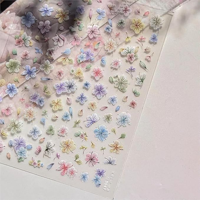 Dedyel Dried Wildflowers Nail Stickers 5D Embossed Wildflower Nail Stickers Spring Summer Red Yellow Blue White Flower Design Nail Art Decoration for Women Girls Kids