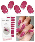 JMEOWIO Gel Nail Stickers Red Glitter Semi Cured Gel Nail Strips Wraps UV/LED Nails Art Design Decoration Accessories