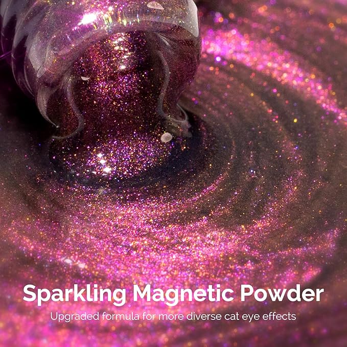 MelodySusie 9D Chameleon Cat Eye Gel Nail Polish, 0.5 Fl Oz Pink Glitter Holographic Magnetic Nail Polish with Magnet, UV Nail Polish for Nail Art Manicure Salon DIY at Home G1601