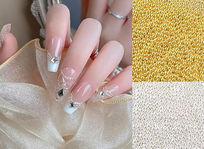 12 Grids Art Charms Metal Beads 3D Caviar Small Steel Ball Nail Accessories Nail Art Metal Mini 3D Mixed Sizes DIY Decorations Accessories (Silvery and Gold)
