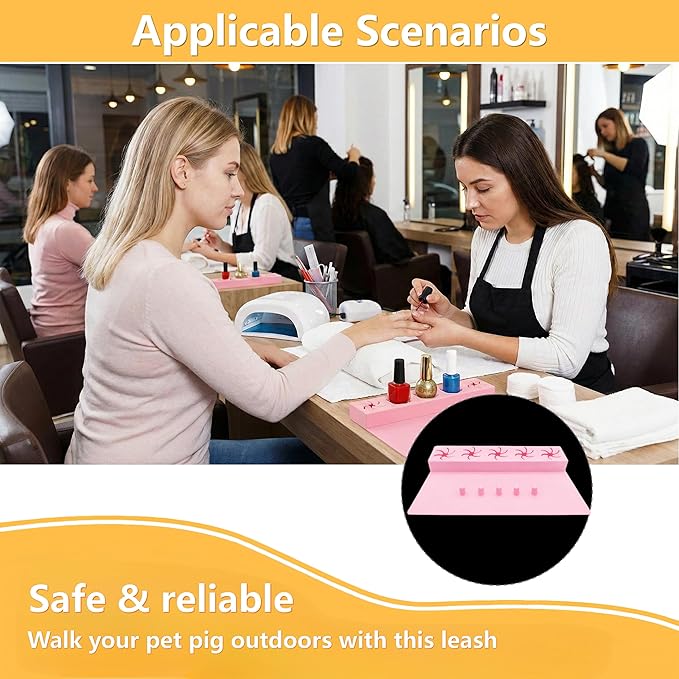 Silicone Nail Polish Holder and Mat, Anti-Spill Bottle Stand with 5 Slots, Manicure Hand Rest with Finger Separators, DIY Nail Art Station Organizer for Painting Nails, Pink