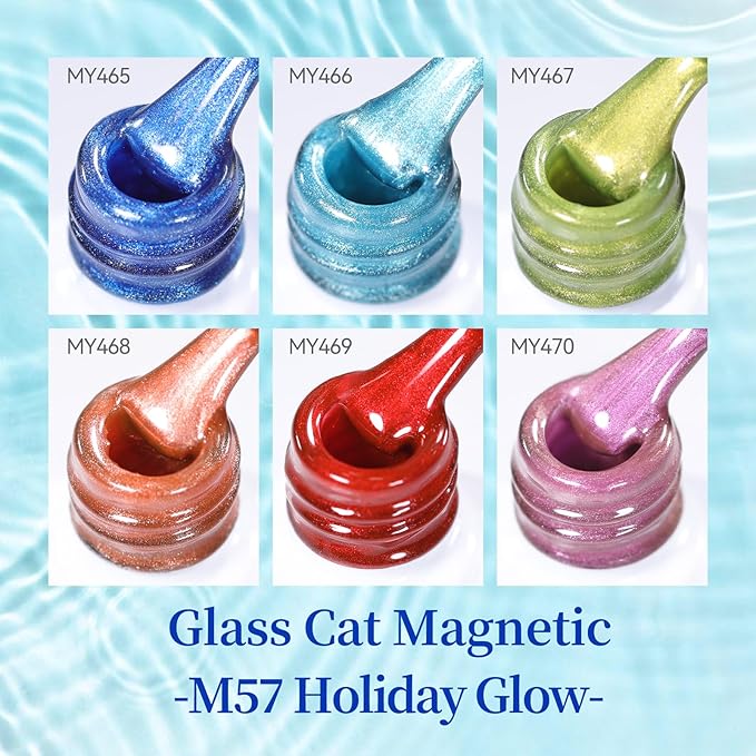 Born Pretty Cat Magnetic Eye Gel Nail Polish Set Spring Summer Crystal Glass Translucent Pastel Blue Pink Green Yellow Red Magnetic Gel Polish Soak Off U V Gel Polish 7ML 6PCS