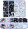 1400 Pieces 3D Butterfly Rose Flower Bow Rabbit Bear Nail Charms Kit with Nail Art Rhinestones Pearls Crystal Gems Nail Slices for Manicure DIY Crafts Jewelry Accessories (Black White)