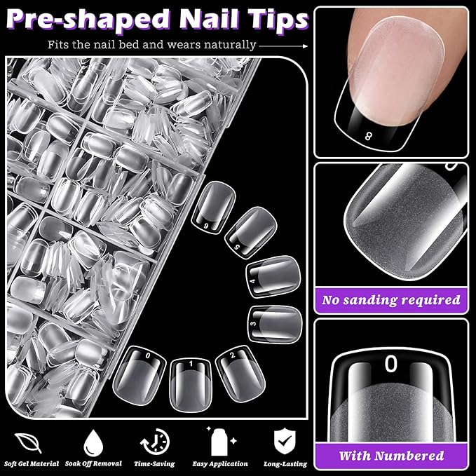 300pc Extra Short Square Nail Tips, Soft Gel Nail Tip Square Fake Nails Artificial Fingernail, 15 Sizes Full Cover Clear Press on Nail Short Acrylic Nails Tips for Nail Extension, Press Nails Making