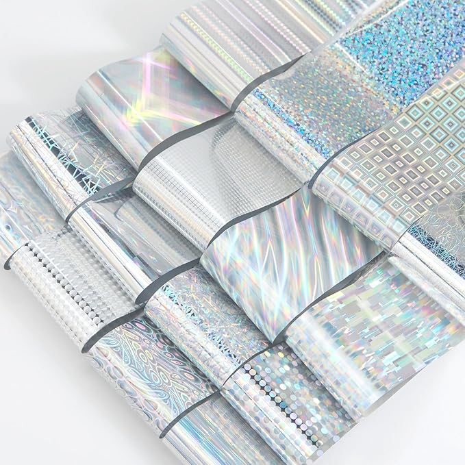 DANNEASY 300 Sheets Holographic Nail Foils Film, Iridescent Nail Art Transfer Foil Stickers Laser Flower Colorful Foil Paper Sheets Starry Sky Star Design Sticker for Nails Decoration Supplies
