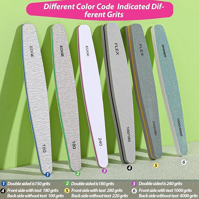 Teenitor 12pcs Nail Files and Buffers, Nail File Nail Buffer Block for Women, Emery Boards for Nails Nail Buffer and Shine Kit, Fingernail Files 100/180 Grit Nail Files for Natural Nails
