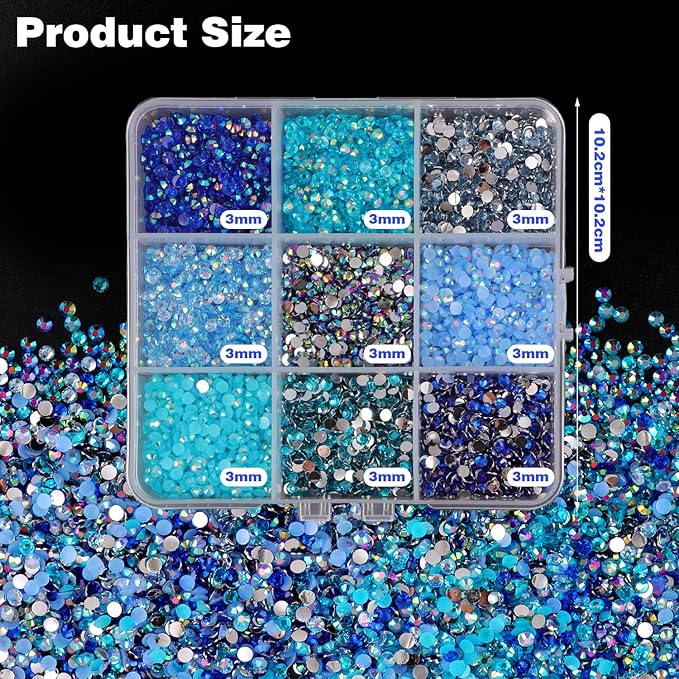 4500Pcs Flatback Rhinestones for Crafts, 3mm Blue Crystals Rhinestone, Resin Flatback Glitter Gems Nail Diamonds Rhinestones for Clothes Accessories DIY