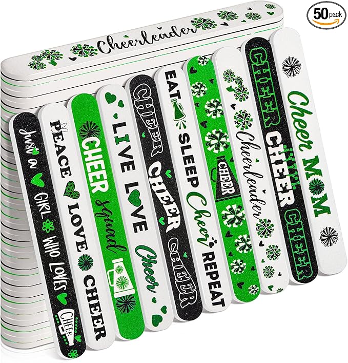 50 Pack Cheerleader Gifts Bulk for Team Cheer Mini Nail Files for Women Cheerleader Emery Boards Funny Cheer Party Favors Small Spa Gifts for Women Teammates Salon Manicure Tools