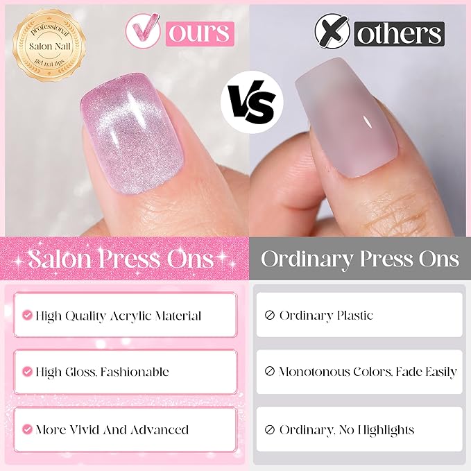 Press on Nails Short 10 Styles, Jofay Fashion 240Pcs Salon-Like Fake Nails with Cat Eye & French Tip Press on Nails Designs, Artificial Acrylic Gel Glue on Nails for Women