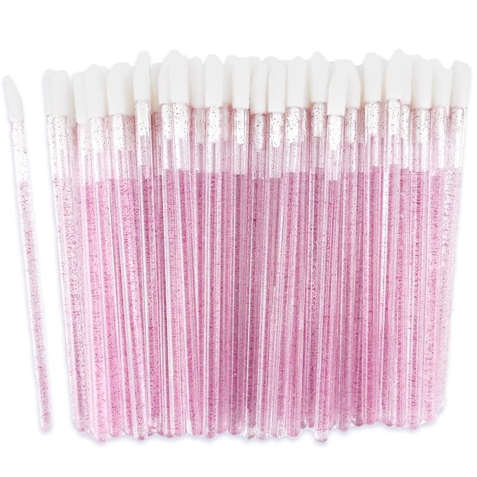 100 Pieces Disposable Lip Applicators – Lint-Free Versatile Doe Foot Makeup Wands for Lip Gloss, Lipstick, Lash Extensions, Beauty Starter Kits Essential (100 Brushes, Rose Pink Crystal)
