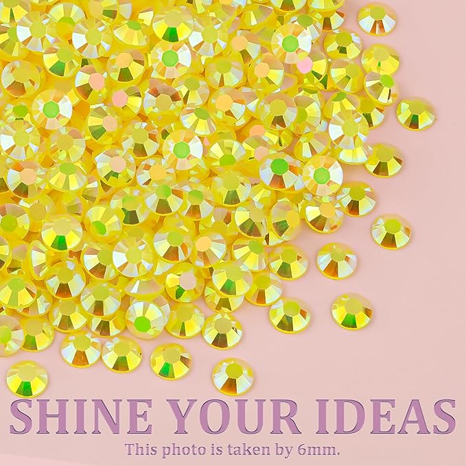 Resin Jelly Rhinestones for Crafting with B7000 Jewelry Glue, 2 Boxes Lemon Yellow AB Flatback Crystals with 3Pcs 10ml Glue, Bedazzling Non Hotfix Gems for DIY Tumblers Clothing Shoes Manicure
