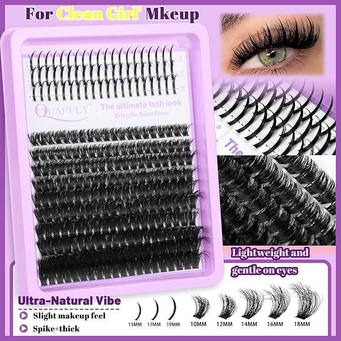 DIY Lash Extension Kit D Curl 10-18mm Individual Spikes Lashes with Lash Bond and Seal Lash Remover Tweezers Eyelash Brush Mini Applicator Easy to DIY At Home