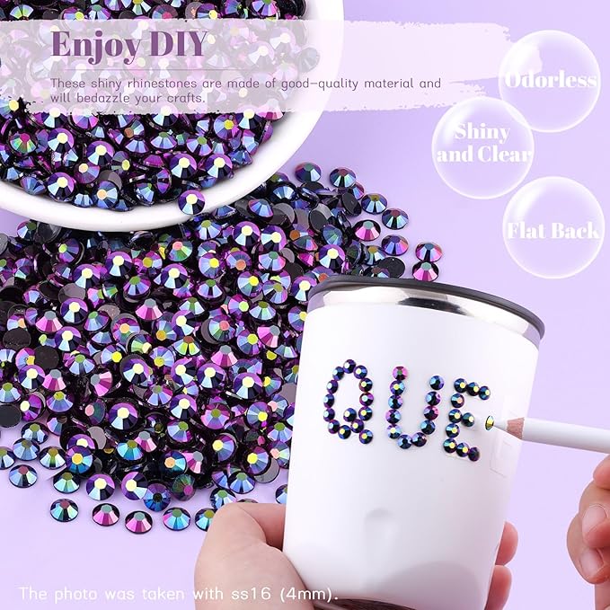 4000PCS 5mm Resin Jelly Rhinestones in Bulk (Purplish Black AB), Bedazzling Flatback Crystals Rhinestones for Crafting DIY Nail Decoration, Gems Diomand Charms for Tumbler Shoes Clothing Fabric