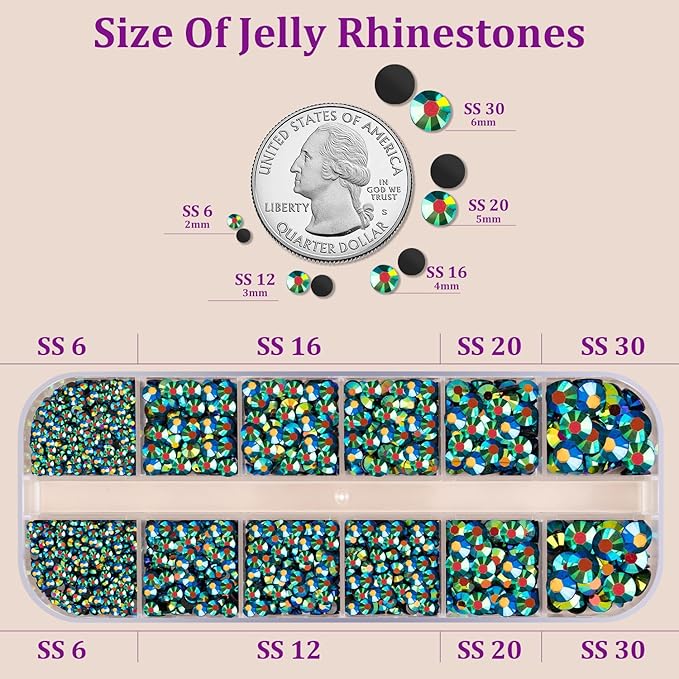 Resin Jelly Rhinestones for Crafting with B7000 Jewelry Glue, 1 Box Emerald Black Flatback Crystal with 3Pcs 10ml Glue, Bedazzling Non Hotfix Gems for DIY Tumblers Clothing Shoes Manicure