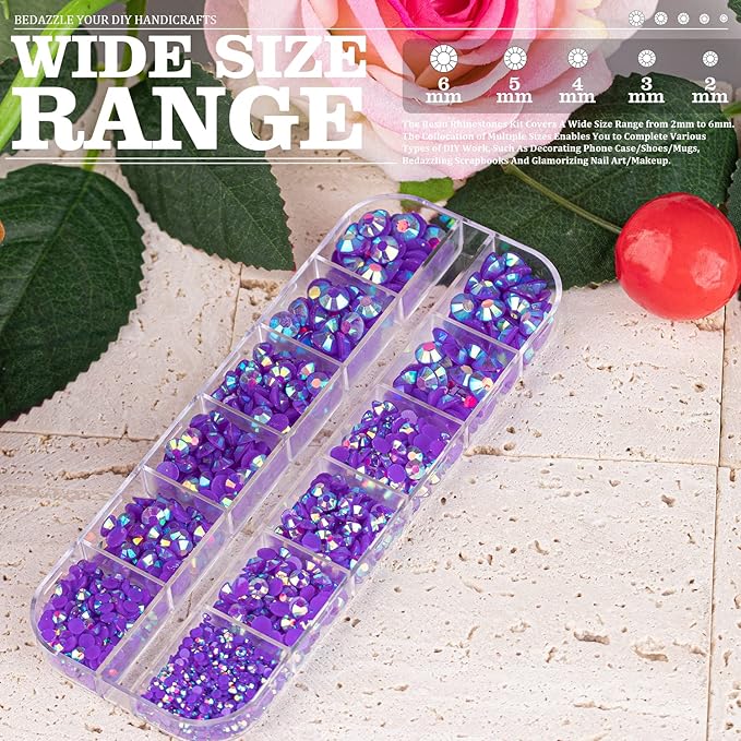 Resin Rhinestones for Crafting, 2/3/4/5/6mm Flatback Jelly Rhinestones, 1 Box Dark Purple AB Non Hotfix Crystal Gems for Bedazzling Crafts Mugs Tumblers Clothes Makeup Nail