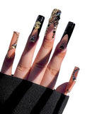 HAND-PAINTED White Press Ons Neon Small Press on Nails Long French Press on Nails Coffin Medium Short Nail art Fake Nail Art Kit with 7g Glue on Nails Handmade Almond Square Nails (Large, J7)