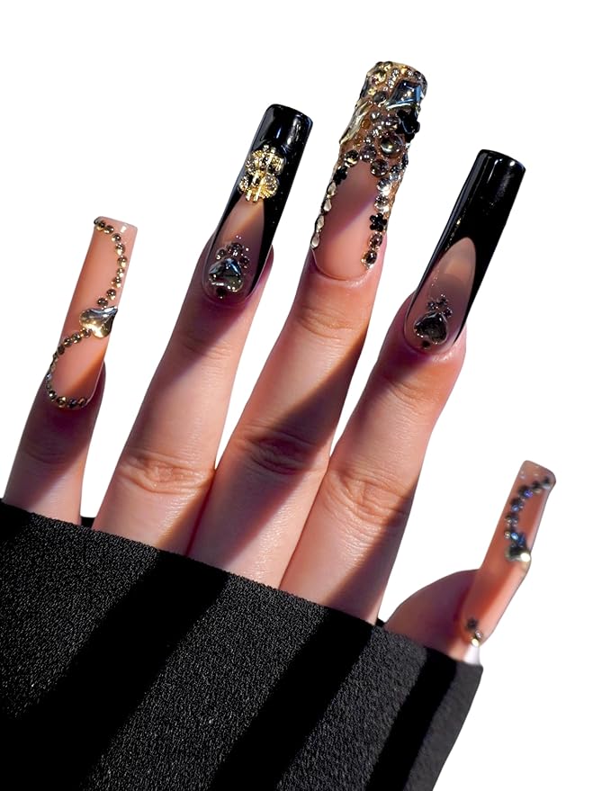 HAND-PAINTED White Press Ons Neon Small Press on Nails Long French Press on Nails Coffin Medium Short Nail art Fake Nail Art Kit with 7g Glue on Nails Handmade Almond Square Nails (Medium, J7)
