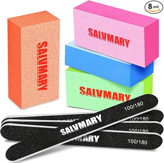 Nail Files and Buffers, Professional Manicure Tools Kit, 100/180 Grit Double Sided Emery Boards for Nails, 80/100 Grit Nail Buffer Blocks Supplies for Home Salon 8Pcs
