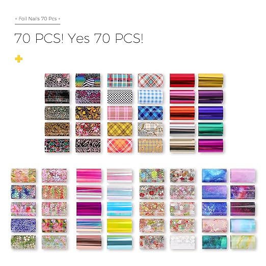 BURANO Nail Art Foil Glue Gel, 15ML 2 Bottles with 70PCS Foil Stickers Set Nail Foil Glue for Nails, Designer Nail Foils Nail Art Foil Transfer Gel