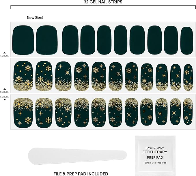 Dashing Diva Gloss Nail Strips - Deck the Halls | UV Free, Chip Resistant, Long Lasting Gel Nail Stickers |Contains 32 Wraps, Prep Pad, Nail File