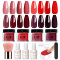 AZUREBEAUTY Dip Powder Nail Kit,4 Colors Red Burgundy Berry Dipping Powder System Liquid Set Recycling Tray with Base & Top Coat Activator for French Nail Art Manicure Salon DIY