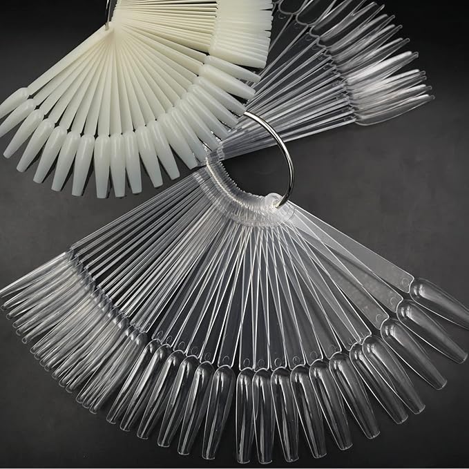 150pc Long Coffin Nail Swatch Sticks Vanish Polish Color Design Display Stick Tips Ballerina Fan Cards Nails Art Practice Tools with Rings