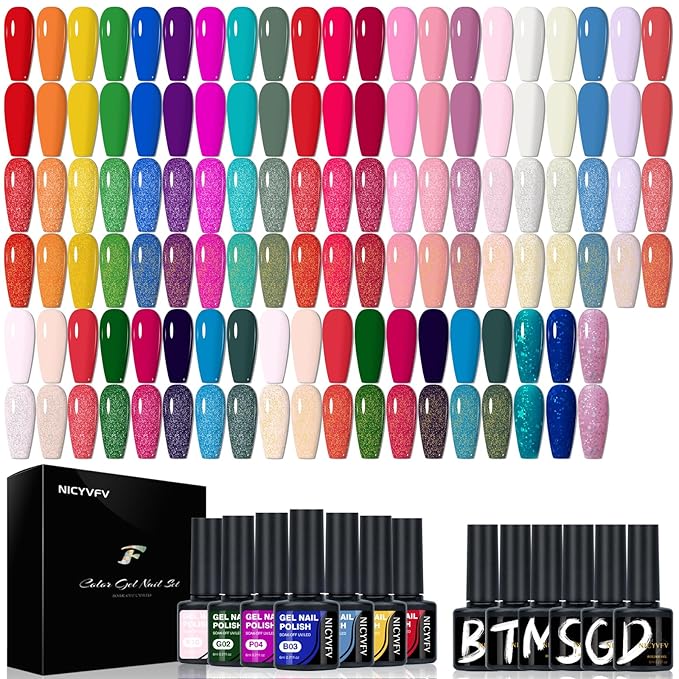 38 PCS Gel Nail Set, 32 Colors Gel Polish Set Neon Pastel Shades, with Gold Silver Glitter and Glossy Matte Top Coat, Base Coat Builder gel, for Women Gift Kit