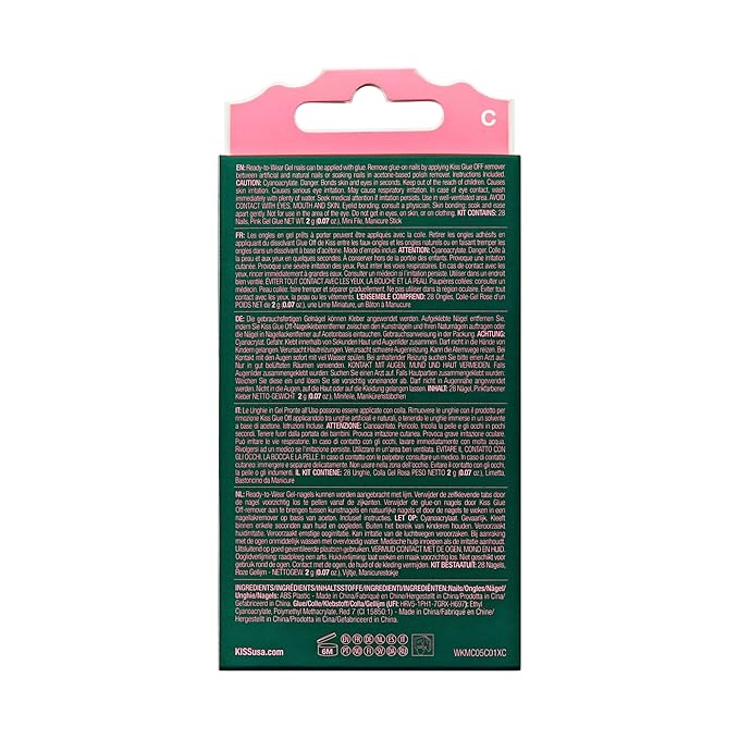 WICKED X KISS Press On Nails, ‘Shiz Campus’, Blue, Medium Coffin, Waterproof, Chip Proof, Smudge Proof, 28 Fake Nails, Pink Gel Nail Glue (2g), Mini Nail File, & Manicure Stick