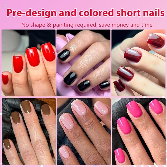 AddFavor 576pcs Press on Nails Short Square Fake Nails - Glossy Full Cover Acrylic Artificial False Nail Tips 12 Sizes for Women Girls 24 Colors Short Press on Nails Square Shape