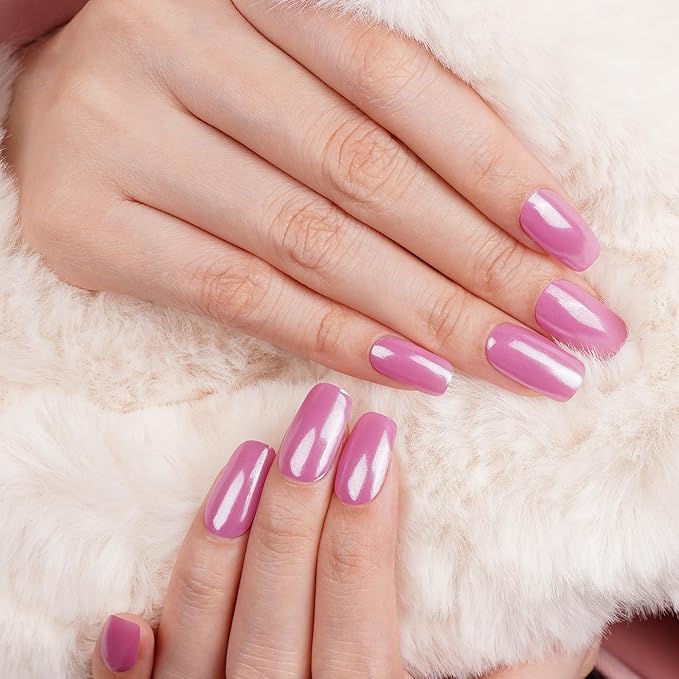 DANNI & TONI Semi Cured Gel Nail Strips Pinkish Purple (Luminous Shine) Mauve Gel Nail Wraps 28 Stickers
