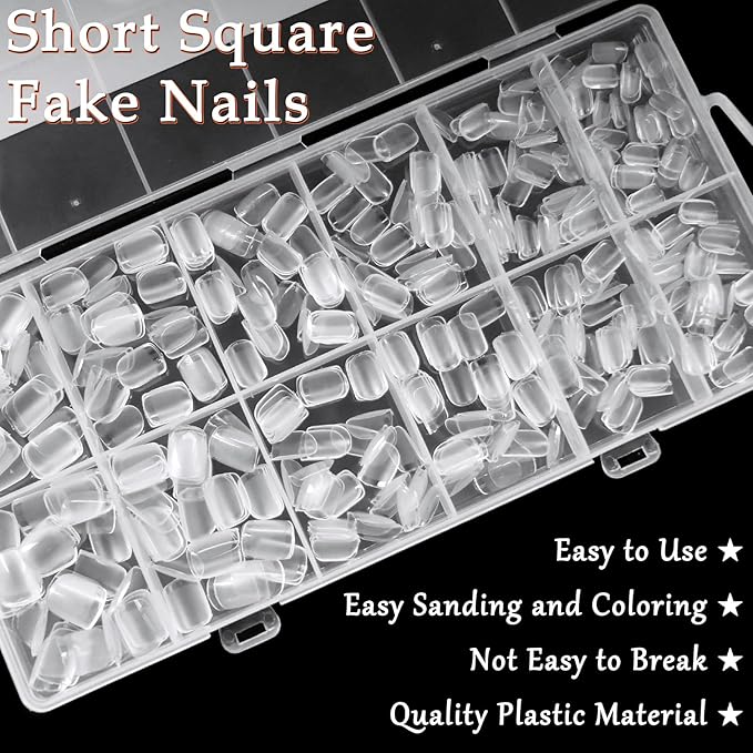 AddFavor 600pcs Short Square Nail Tips, Soft Gel Nail Tips x Clear Fake Nails Full Cover Acrylic Nails Tips for Extension Nail Manicure Salon Home DIY